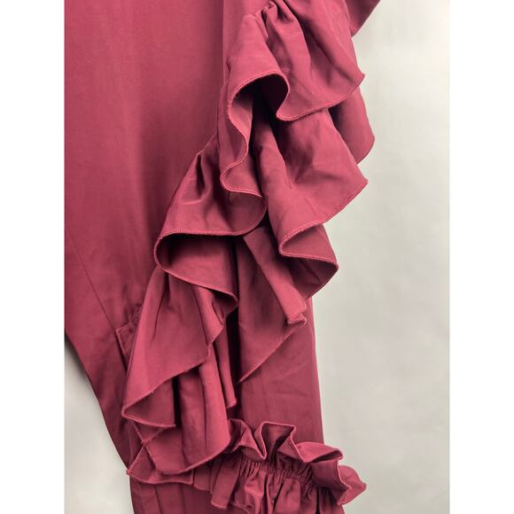 ASOS Ruffle Tapered Pants, Wine Red, 100% Polyester, Statement Joggers Lounge - Picture 5 of 13